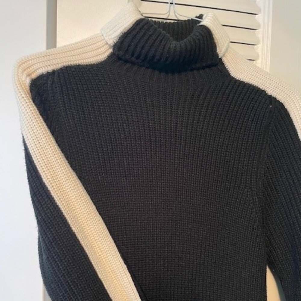 a.n.a Women's black sweater with white accent shoulder stripe